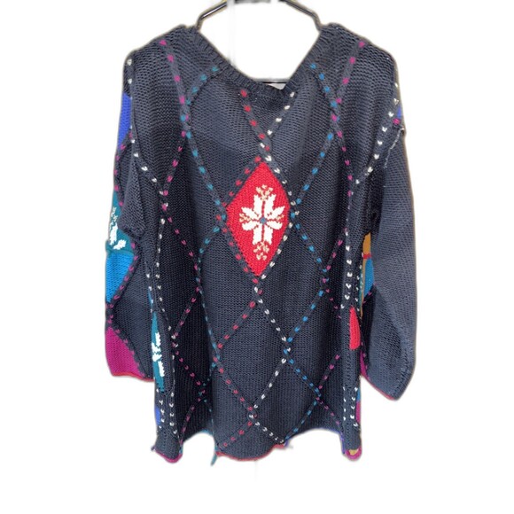 Brownstone Studio Vintage Black Snowflake Metallic Thread Knit Sweater L Cotton - Picture 6 of 8